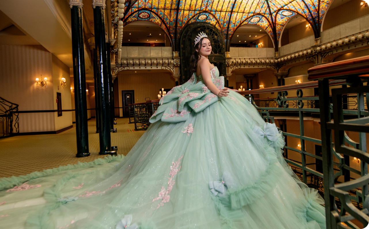 Vestido de XV en verdes